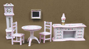 Dollhouse Miniature 1/4" Scale Parlor Set Hand Painted White/Pink